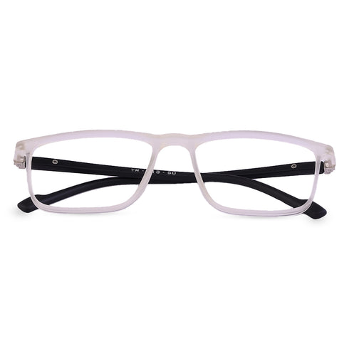Vogily Eyewear - Zero Power Blue Cut Computer Glasses | Anti Glare, Lightweight & Blocks Harmful Rays | UV Protection Specs | Men & Women | Medium | Rectangular, White & Black - TR 1350