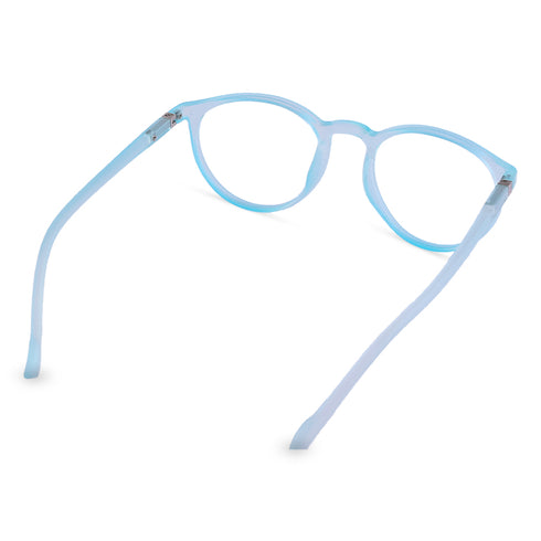 Vogily Eyewear - Zero Power Blue Cut Computer Glasses | Anti Glare, Lightweight & Blocks Harmful Rays | UV Protection Specs | Men & Women | Medium | Round, Bluish Cyan - TR 0146