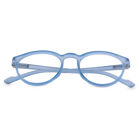 Vogily Eyewear - Zero Power Blue Cut Computer Glasses | Anti Glare, Lightweight & Blocks Harmful Rays | UV Protection Specs | Men & Women | Medium | Round, Havelock Blue - TR 0146