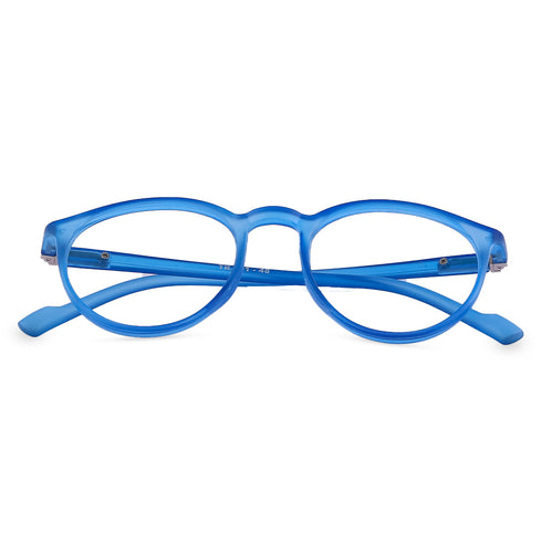 Vogily Eyewear - Zero Power Blue Cut Computer Glasses | Anti Glare, Lightweight & Blocks Harmful Rays | UV Protection Specs | Men & Women | Medium | Round, Blue - TR 0146