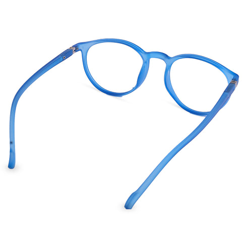 Vogily Eyewear - Zero Power Blue Cut Computer Glasses | Anti Glare, Lightweight & Blocks Harmful Rays | UV Protection Specs | Men & Women | Medium | Round, Blue - TR 0146