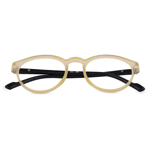 Vogily Eyewear - Zero Power Blue Cut Computer Glasses | Anti Glare, Lightweight & Blocks Harmful Rays | UV Protection Specs | Men & Women | Medium | Round, Cream & Black - TR 0146