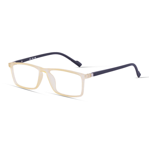 Vogily Eyewear - Zero Power Blue Cut Computer Glasses | Anti Glare, Lightweight & Blocks Harmful Rays | UV Protection Specs | Men & Women | Medium | Rectangular, Yellow & White - TR 1048