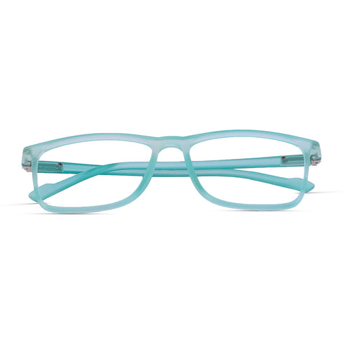 Vogily Eyewear - Zero Power Blue Cut Computer Glasses | Anti Glare, Lightweight & Blocks Harmful Rays | UV Protection Specs | Men & Women | Medium | Rectangular, Cyan - TR 1650