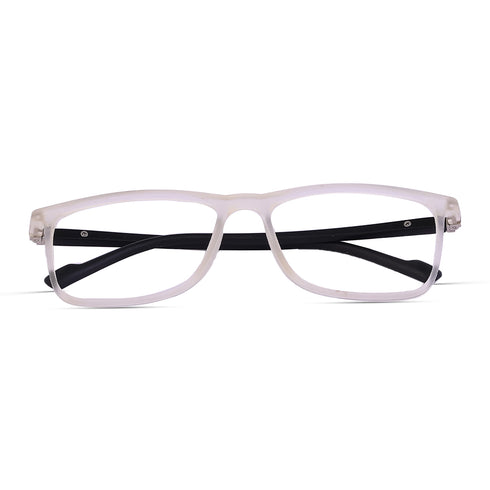 Vogily Eyewear - Zero Power Blue Cut Computer Glasses | Anti Glare, Lightweight & Blocks Harmful Rays | UV Protection Specs | Men & Women | Medium | Rectangular, White & Black - TR 1650