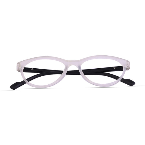 Vogily Eyewear - Zero Power Blue Cut Computer Glasses | Anti Glare, Lightweight & Blocks Harmful Rays | UV Protection Specs | Men & Women | Medium | Oval, White & Black - TR 0646