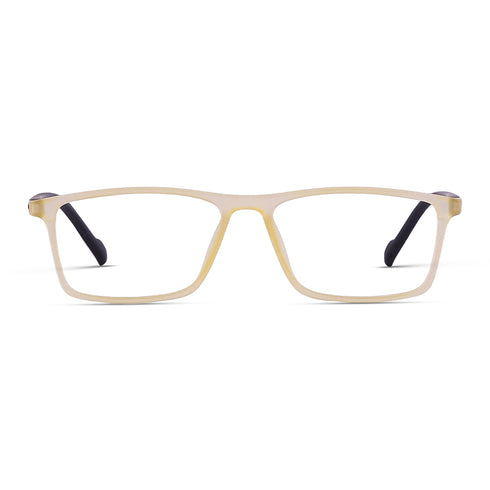 Vogily Eyewear - Zero Power Blue Cut Computer Glasses | Anti Glare, Lightweight & Blocks Harmful Rays | UV Protection Specs | Men & Women | Medium | Rectangular, Yellow & White - TR 1048