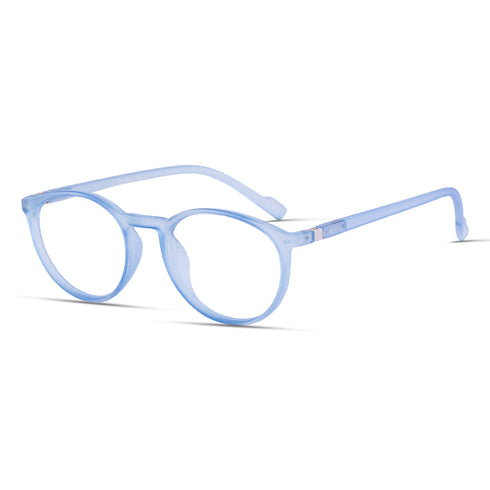 Vogily Eyewear - Zero Power Blue Cut Computer Glasses | Anti Glare, Lightweight & Blocks Harmful Rays | UV Protection Specs | Men & Women | Medium | Round, Havelock Blue - TR 0146