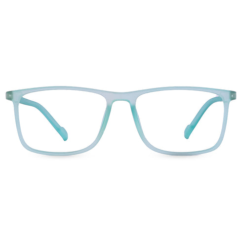 Vogily Eyewear - Zero Power Blue Cut Computer Glasses | Anti Glare, Lightweight & Blocks Harmful Rays | UV Protection Specs | Men & Women | Medium | Rectangular, Cyan - TR 1650