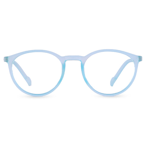 Vogily Eyewear - Zero Power Blue Cut Computer Glasses | Anti Glare, Lightweight & Blocks Harmful Rays | UV Protection Specs | Men & Women | Medium | Round, Bluish Cyan - TR 0146